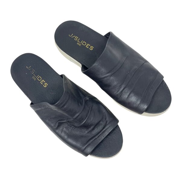 J/Slides Platform Leather Slide Size 6.5 Black Slip-on Thick Rubber Sole - Picture 3 of 8
